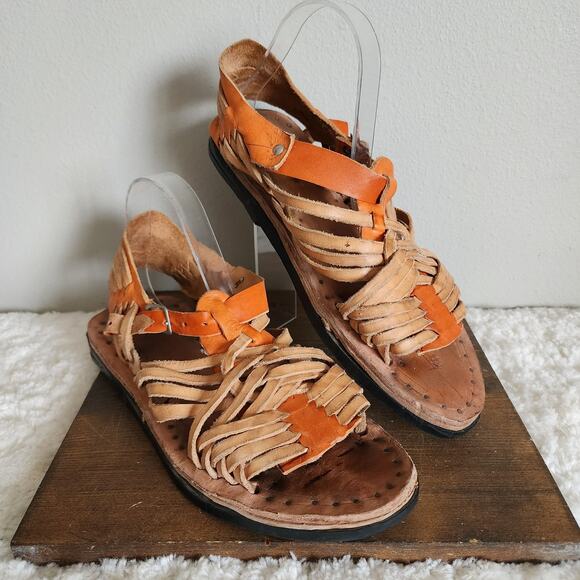 Men's Boho Hand Crafted Huaraches Leather Strappy Sandals Men's Size 8 - Picture 1 of 12